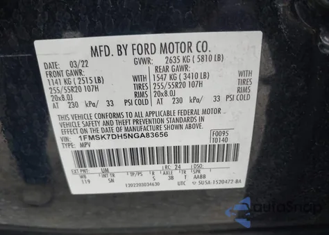 2022 Ford Explorer Xlt z USA, uszkodzony, nr VIN 1FMSK7DH5NGA83656